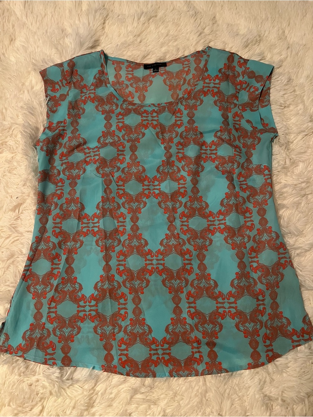 The Limited Turquoise & Red Patterned Cap-Sleeve Blouse
